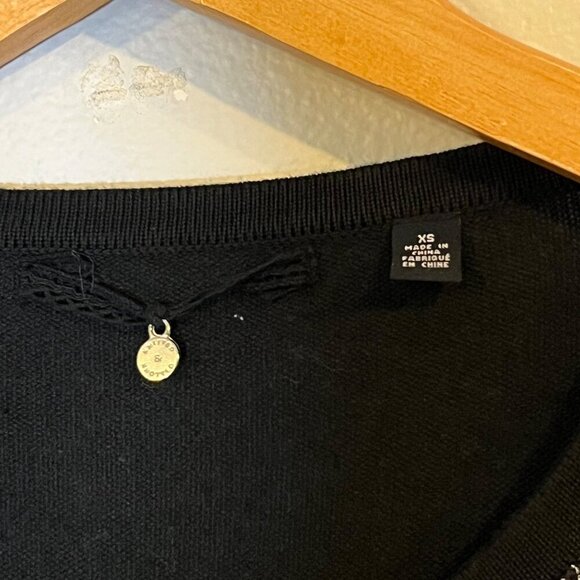 Knitted and Knotted Anthropologie Black Bauble Cardigan Sequin Front Cotton XS - Picture 6 of 7